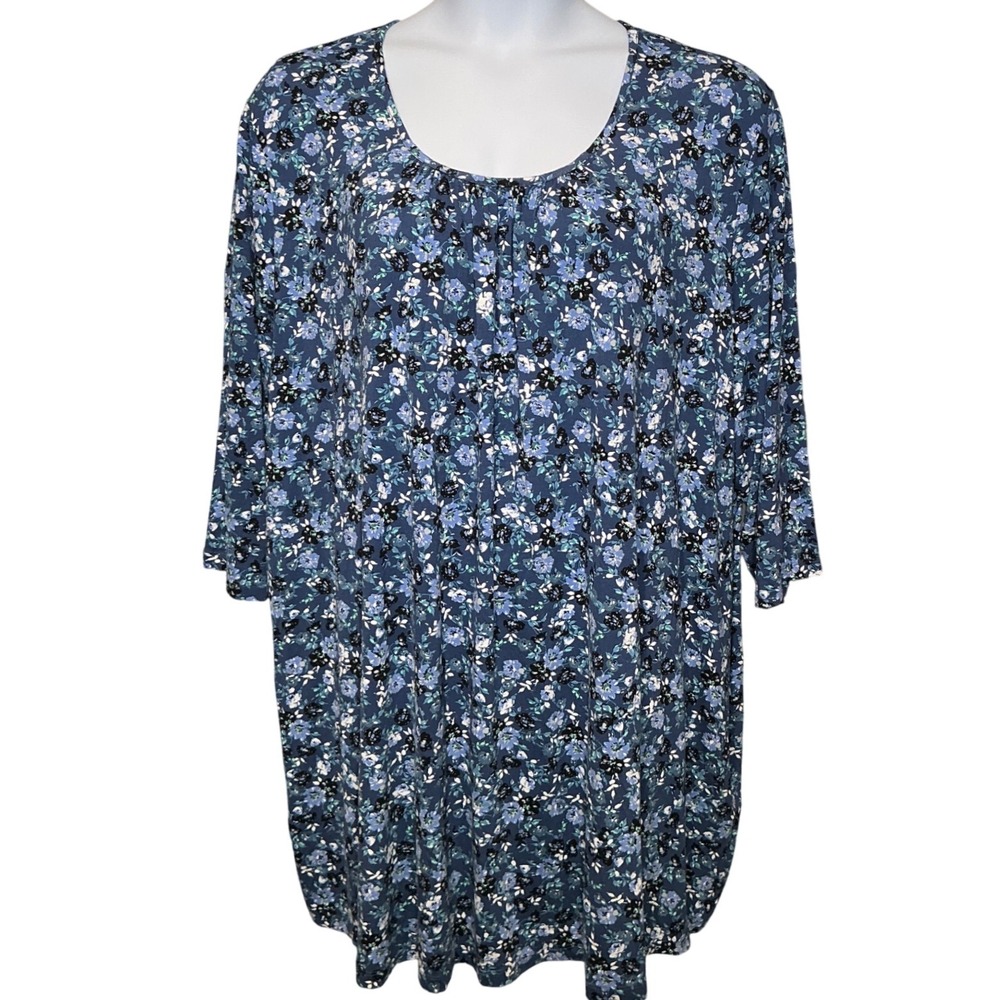Ulla Popken Womens Blue Floral Print Dress Sz 28/30 Cottagecore Fairy Feminine